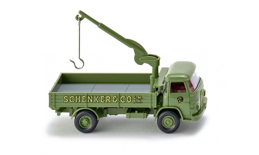 Flatbed truck with loading crane (MAN 415) "Schenker"